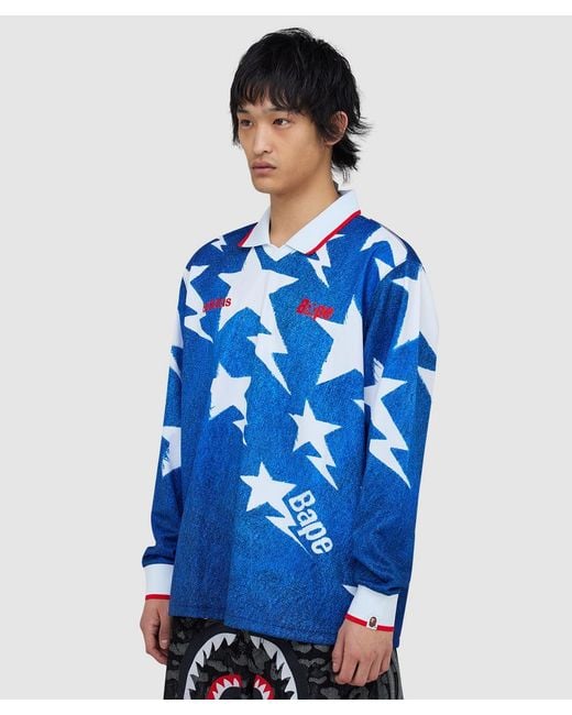 Adidas Blue X Bape Lsl Star Jersey Shirt (Medium Denim for men
