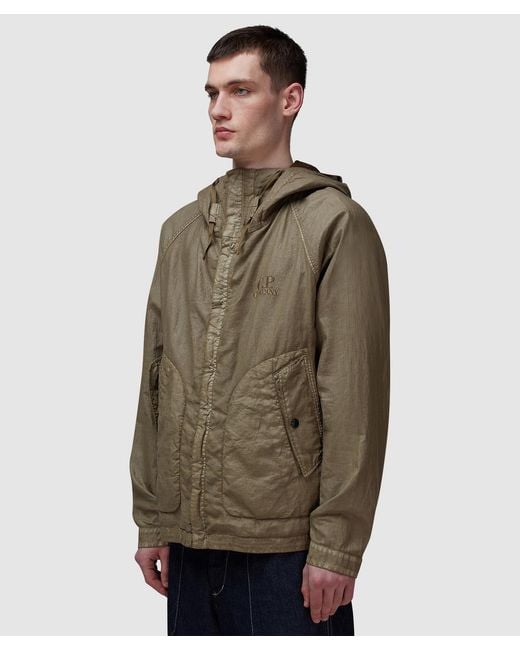 C P Company Green Lino Wax Goggle Jacket for men