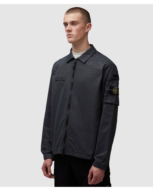 Stone Island Blue Garment Dyed Old Effect Pocket Overshirt for men