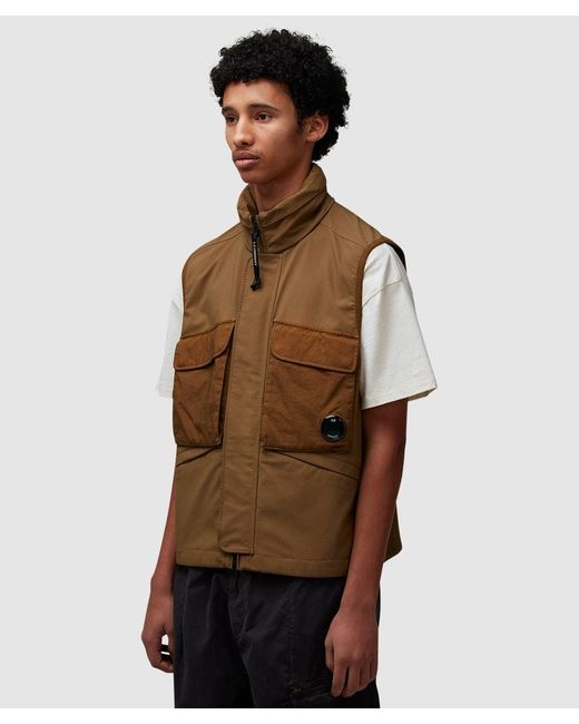 C P Company Brown Shell Mixed Lens Vest for men