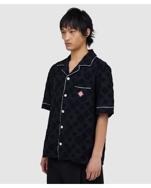 Casablanca Black Monogram Jacquard Short-Sleeved Shirt With Camp Collar for men