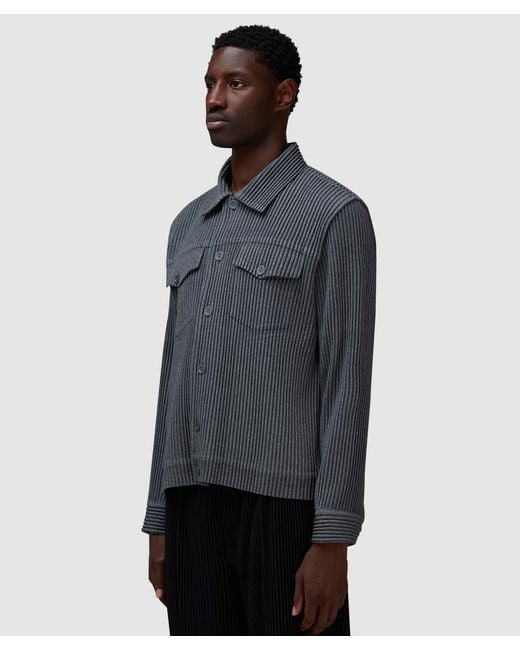 Homme Plissé Issey Miyake Blue Wool Like Light Shirt for men