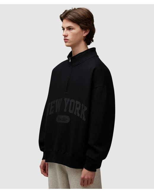 AWAKE NY Black Script Quarter Zip for men