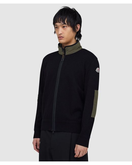 Moncler Black Contrast Full Zip Knitted Jacket for men