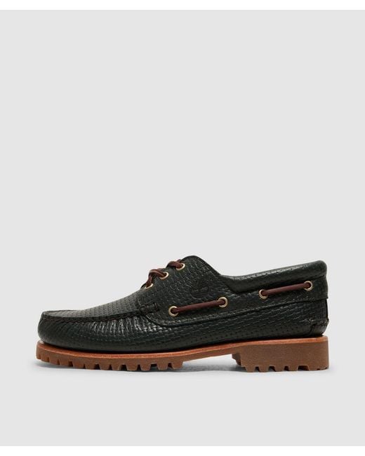 Timberland Black 3-Eye Lug Handsewn Boat Shoe for men