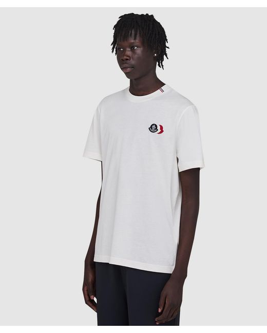Moncler White Tri Logo Short Sleeve T-Shirt for men