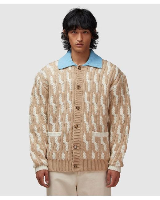 Drole de Monsieur Brown Two-Tone Cable Knit Cardigan (Off for men