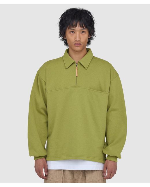Cafe Mountain Green Quarter Zip Heavy Sweatshirt (Kiwi for men