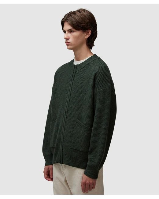 FRIZMWORKS Green Wool Deck Zip Up Cardigan (Forest for men