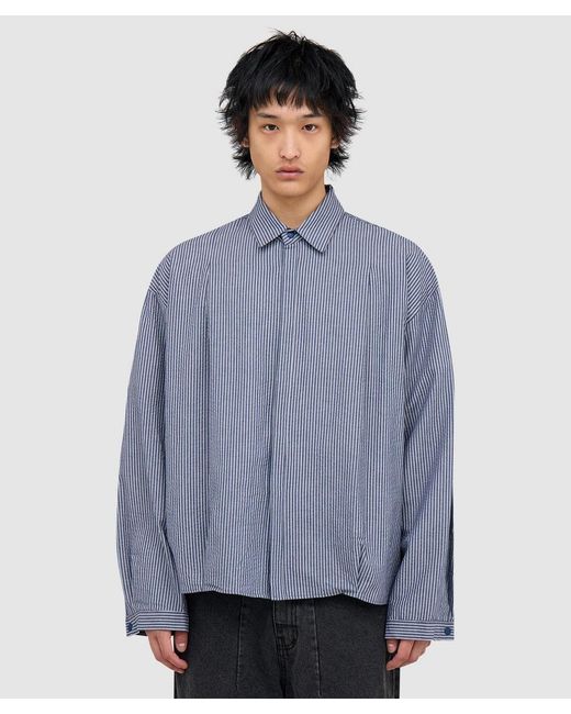 Estudio Niksen Blue Boxy Pleated Shirt for men