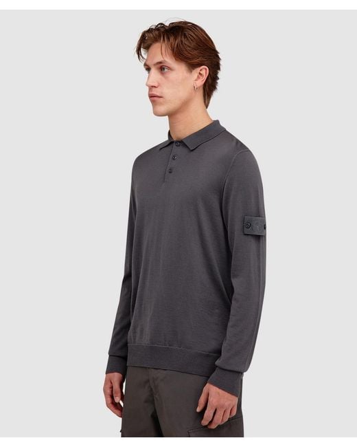 Stone Island Gray Ghost Wool Polo Knit Sweater (Dark for men