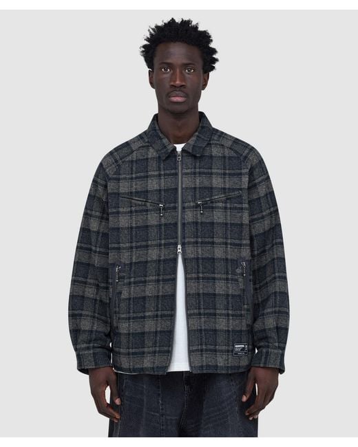 Neighborhood Blue Check Zip Shirt Jacket for men