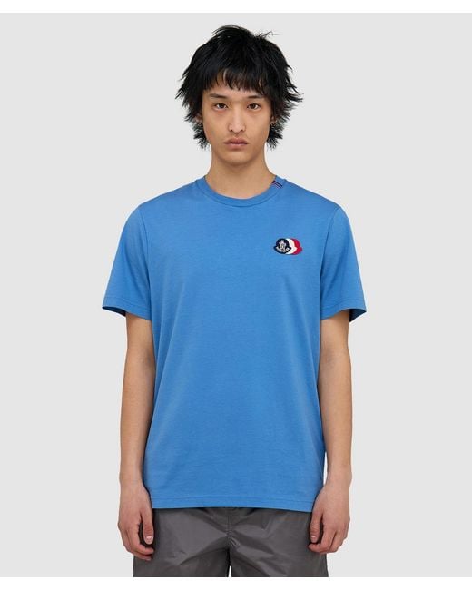 Moncler Blue Tri Logo T-Shirt for men