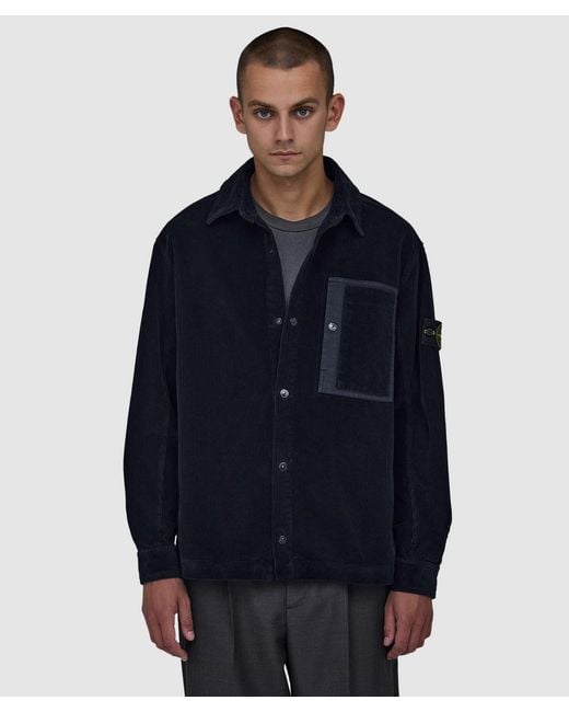 Stone Island Blue Organic Cotton Corduroy 800 Shirt for men