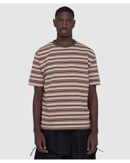 Beams Plus Brown Multi Stripe Pocket T-Shirt for men