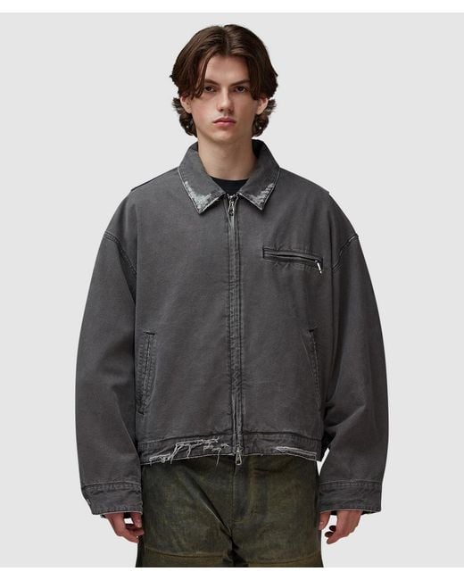 Cole Buxton Gray Distressed Trucker Jacket for men
