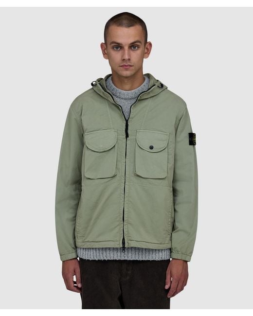 Stone Island Green Stretch Organic Cotton Overshirt for men