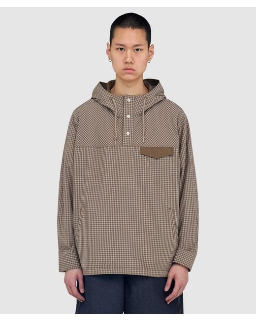 Beams Plus Gray Check Pullover Anorak Jacket Chk for men