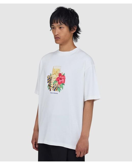 Drole de Monsieur White Hibiscus Club T-Shirt (Off for men