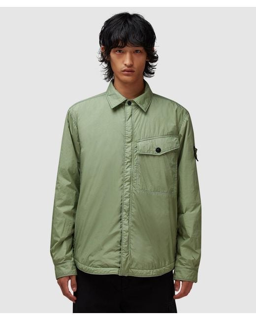 Stone Island Men's Green Crinkle Reps Ny Overshirt (Sage