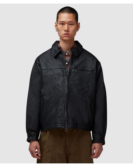 FRIZMWORKS Black Destroyed Cowhide Leather Jacket (Washed for men