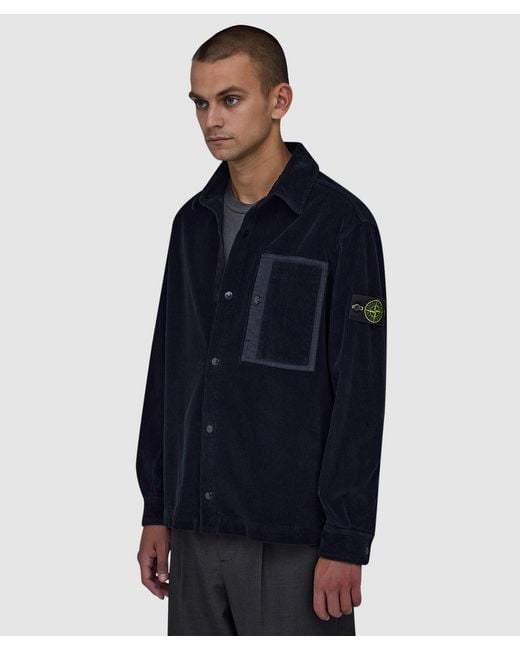 Stone Island Blue Organic Cotton Corduroy 800 Shirt for men