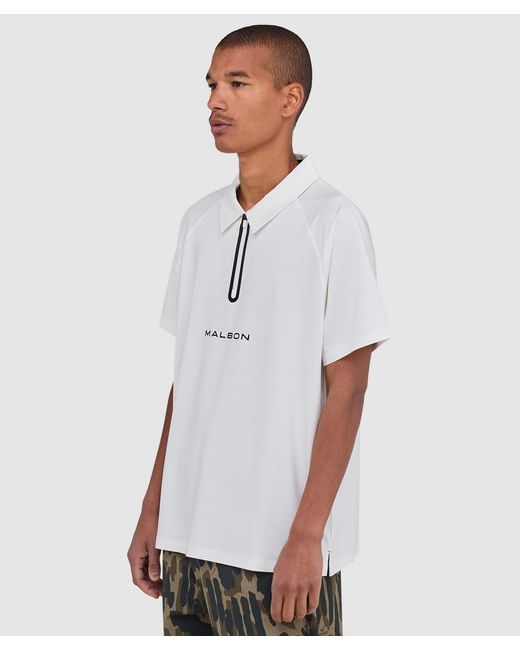 Malbon Golf White Performance Zip Polo Shirt for men
