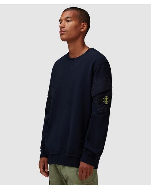 Stone Island Blue Garment Dyed Pocket Sweater for men