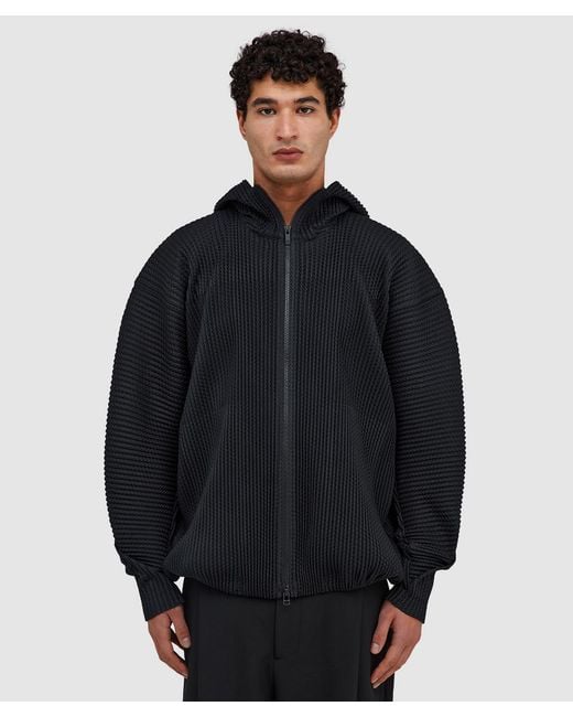 Homme Plissé Issey Miyake Black Wickerwork Mesh Pleats Hoodie for men