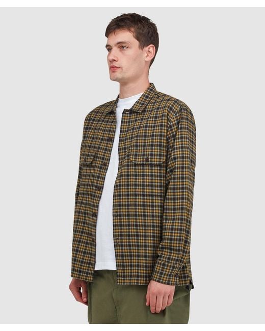 Universal Works Brown Bang Check Utility Shirt for men