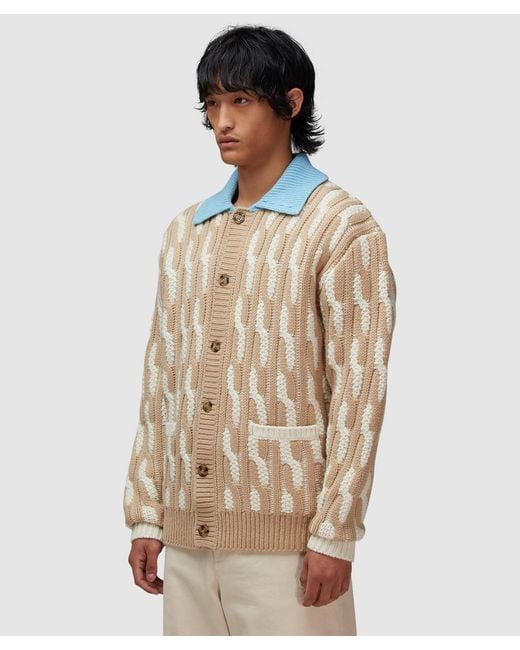 Drole de Monsieur Brown Two-Tone Cable Knit Cardigan (Off for men