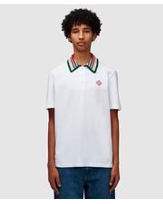 Casablancabrand White Stripe Knit Collar Polo Shirt for men
