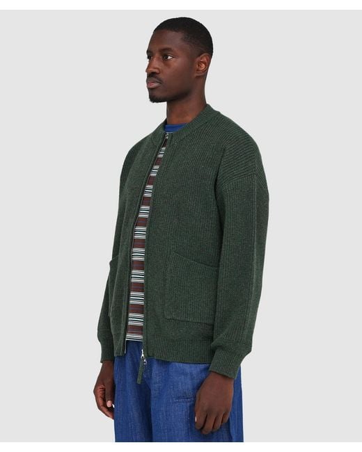 FRIZMWORKS Green Wool Deck Zip Up Cardigan (Forest for men
