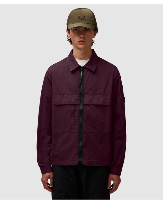 C P Company Purple Organic Gabardine Utility Overshirt for men