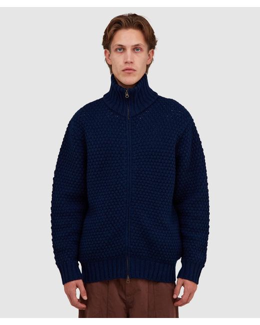 Beams Plus Blue Popcorn Pattern Cardigan for men