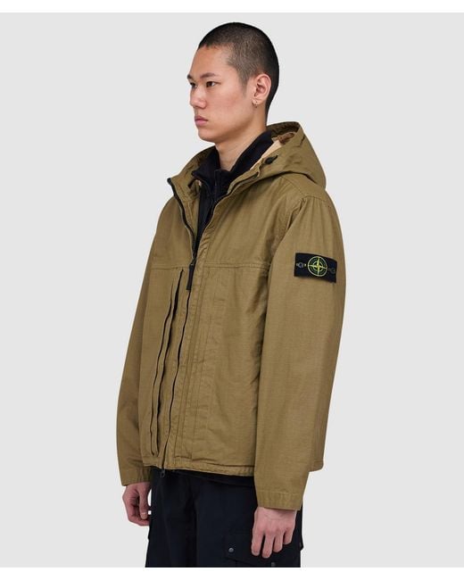 Stone Island Green Double-Coated Cotton Ripstop Short Parka (Military for men