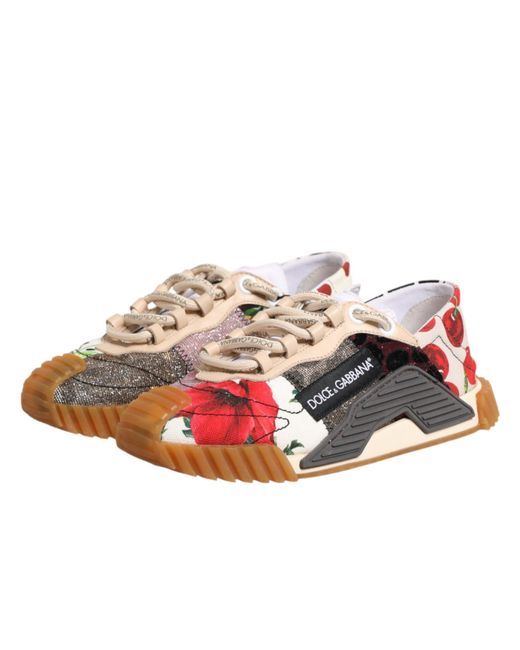 Dolce & Gabbana Brown Multicolor Logo Low Top Ns1 Sneakers Shoes