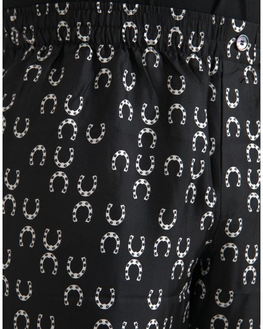Dolce & Gabbana Black Horseshoe Print Silk Pants for men