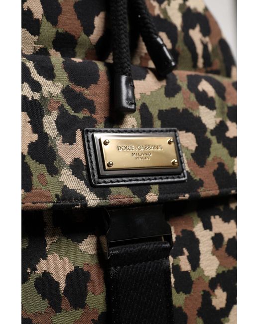 Dolce & Gabbana Black Multicolor Leopard Cotton Shoulder Bucket Bag for men
