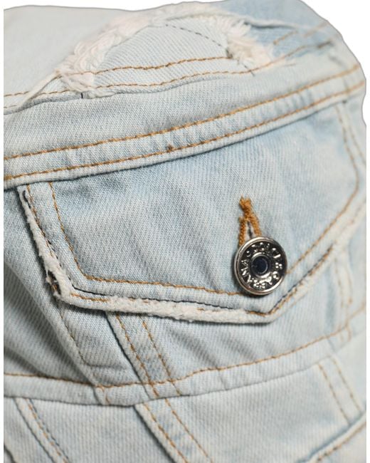 Dolce & Gabbana Gray Men Blue Patchwork Cotton Denim Bucket Cap Hat for men