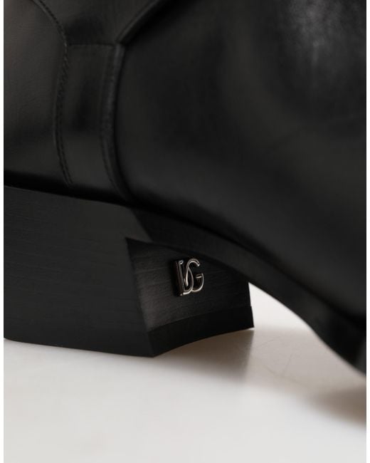 Dolce & Gabbana Black Logo Plaque Over The Calf Boot Shoes for men