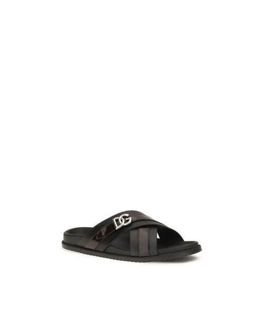 Dolce & Gabbana Black Calf Leather Bos Taurus Sandals for men