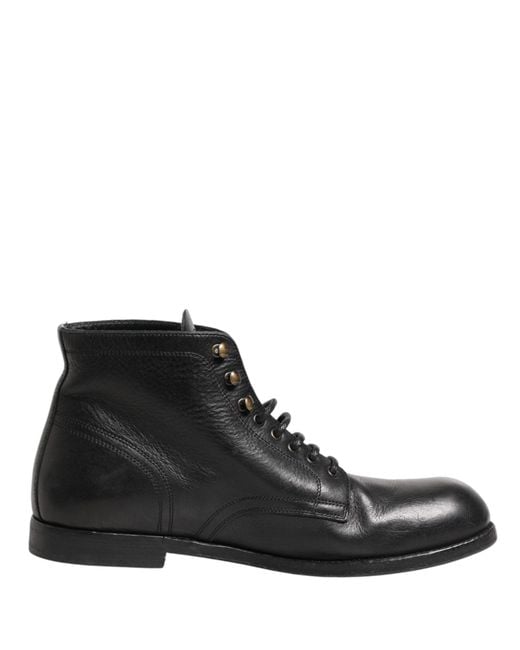Dolce & Gabbana Black Lace Up Short Ankle Boots Men Shoes for men