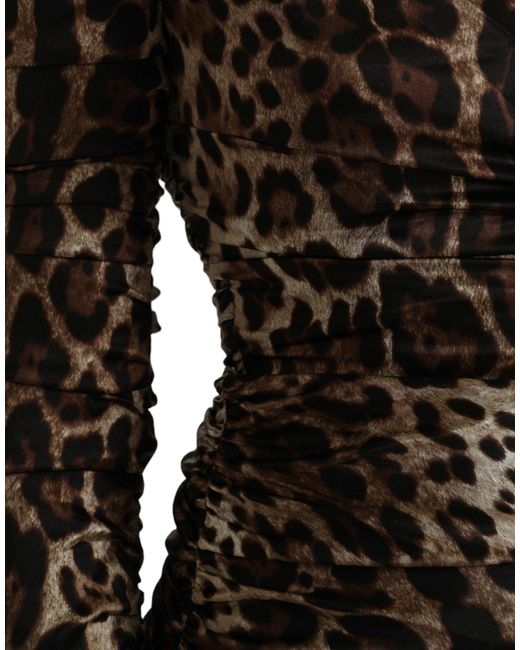 Dolce & Gabbana Black Leopard Print Bodycon V-Neck Midi Dress