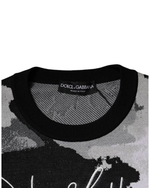 Dolce & Gabbana Black Abstract Print Knit Pullover Sweater for men