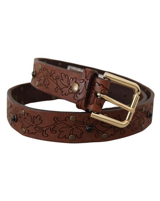 Dolce & Gabbana Black Leather Floral Studded Metal Buckle Belt for men