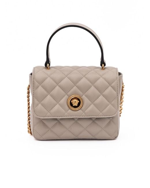 Versace Natural Taupe Quilted Leather Handbag