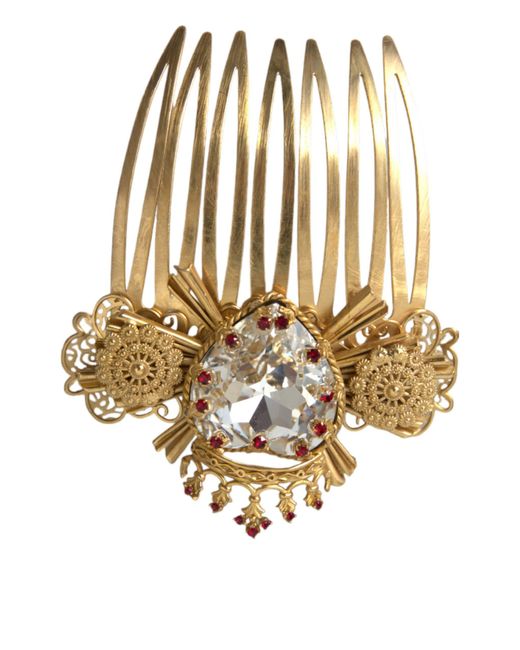 Dolce & Gabbana White Brass Crystal Heart Hair Comb