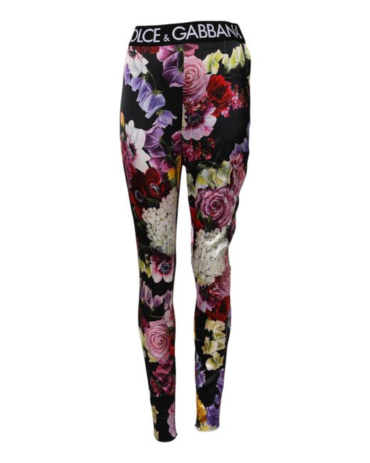 Dolce & Gabbana Red Floral Legging Stretch Waist Pants