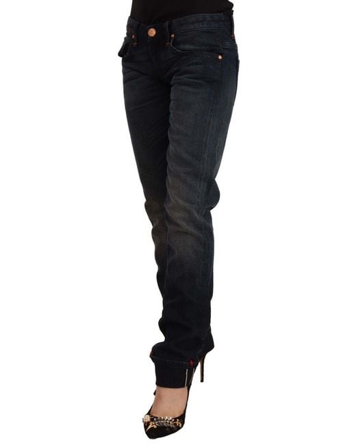 Acht Black Washed Cotton Skinny Denim Low Waist Jeans